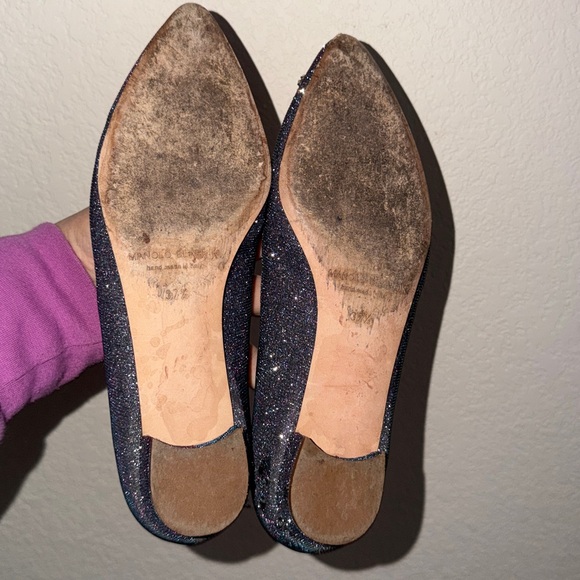Manolo Blahnik Hangisi Flat blue glitter FMC ballerina 37.5 7.5 - Picture 12 of 13